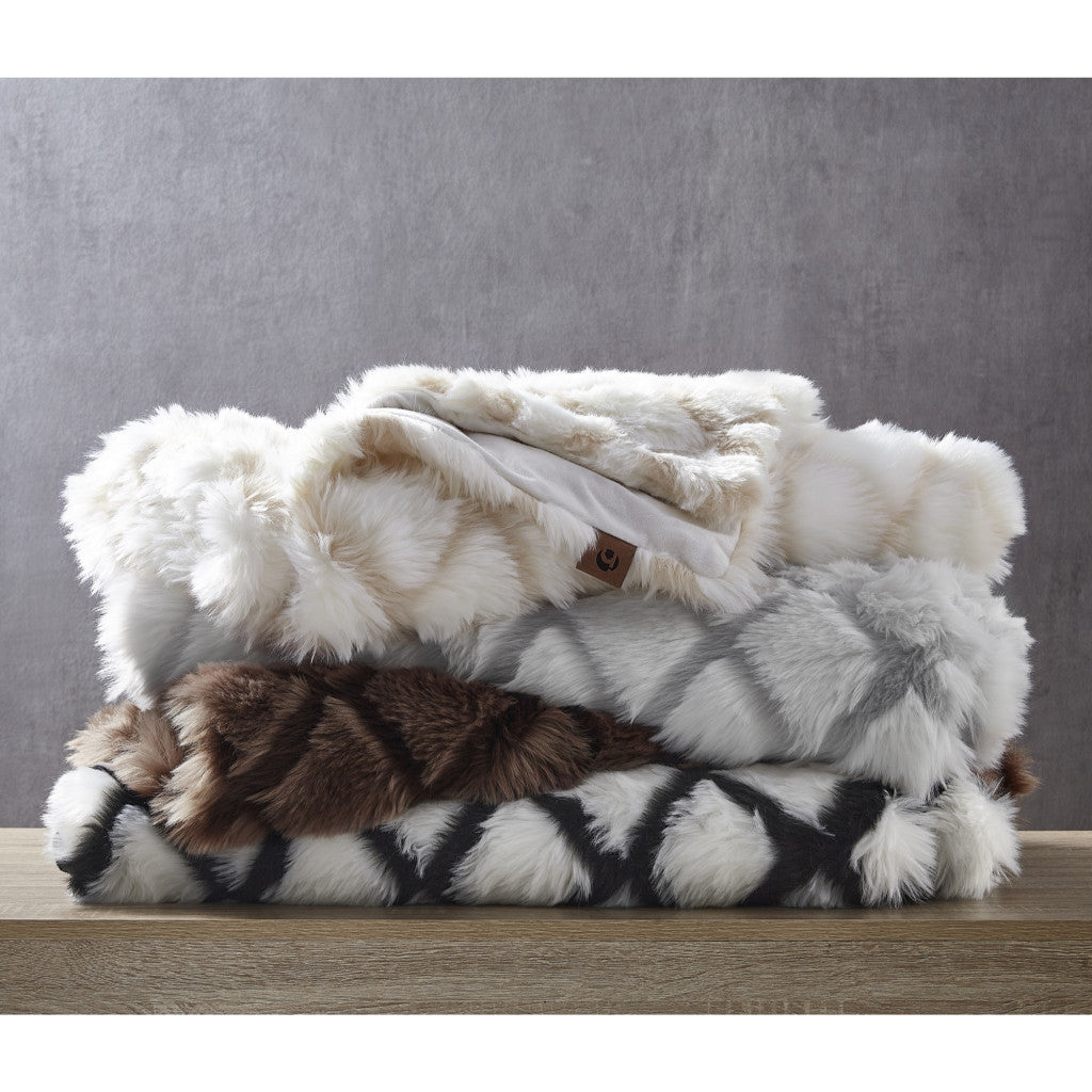 60" X 50" Beige Knitted Acrylic Geometric Throw Blanket