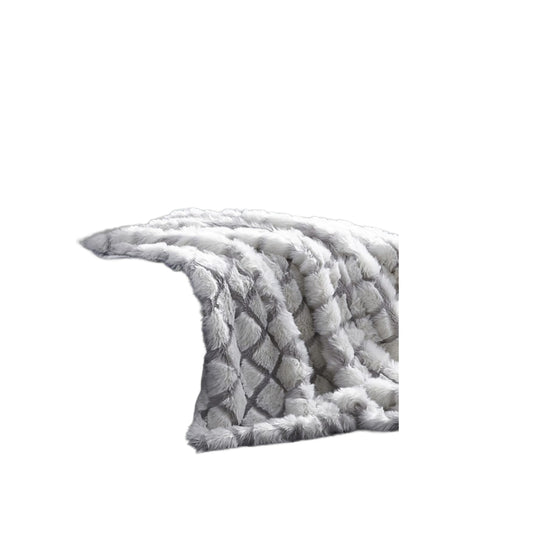 60" X 50" Gray Knitted Acrylic Geometric Throw Blanket