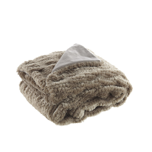 60" X 50" Brown Knitted Acrylic Plush Throw Blanket