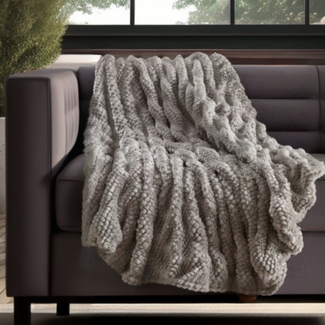 Brown Knitted Acrylic Solid Color Plush Throw Blanket