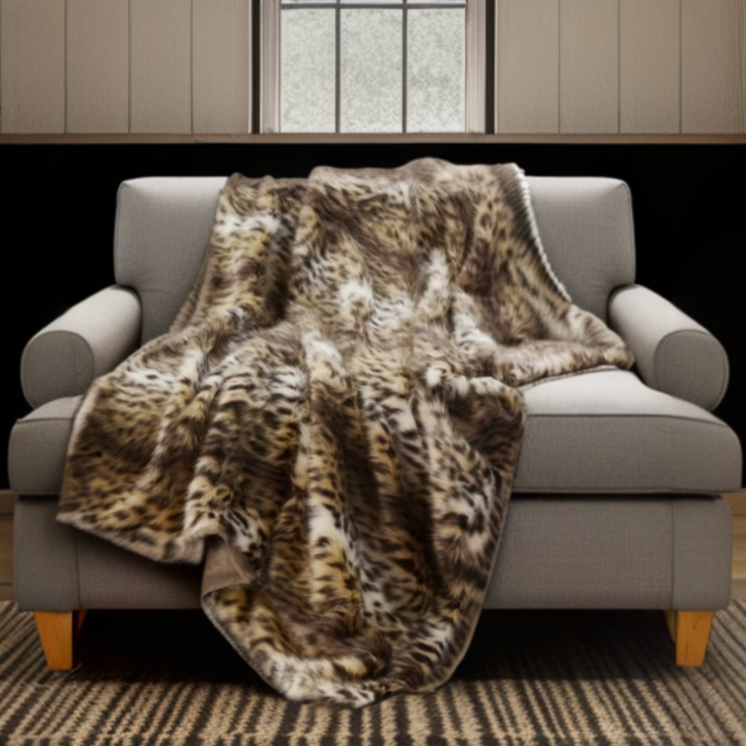 Brown Knitted Polyester Animal Print Throw Blanket