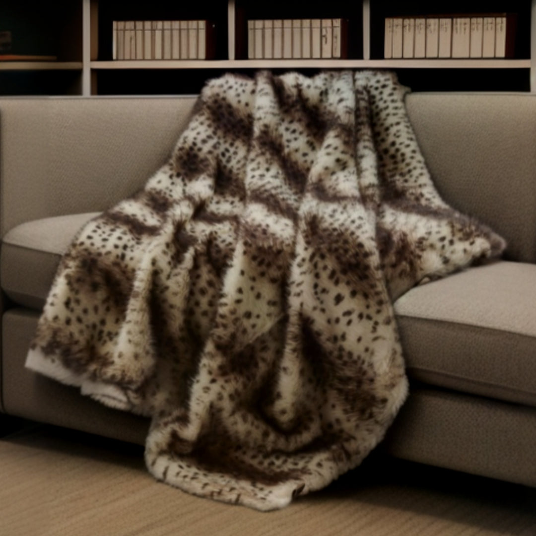 Brown Knitted Polyester Animal Print Throw Blanket