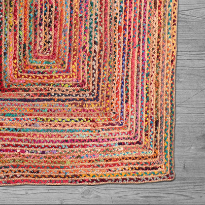 3' Tan Geometric Shag Hand Braided Round Rug