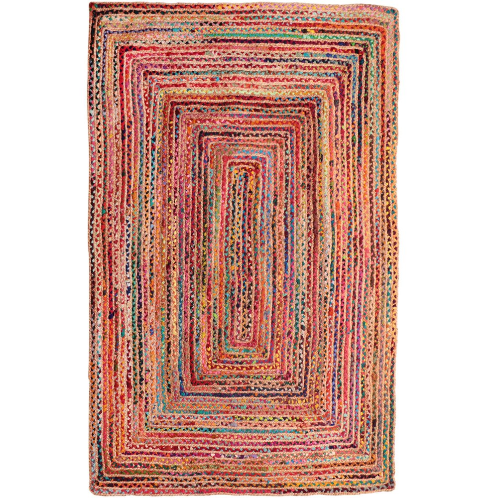 3' Tan Geometric Shag Hand Braided Round Rug