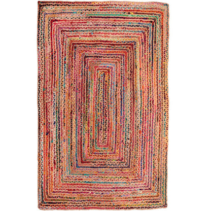 3' Tan Geometric Shag Hand Braided Round Rug
