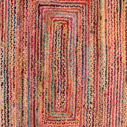 7' Tan Round Geometric Hand Braided Area Rug