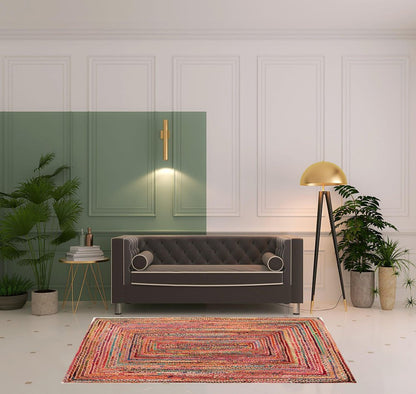 7' Tan Round Geometric Hand Braided Area Rug