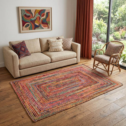 3' Tan Geometric Shag Hand Braided Round Rug