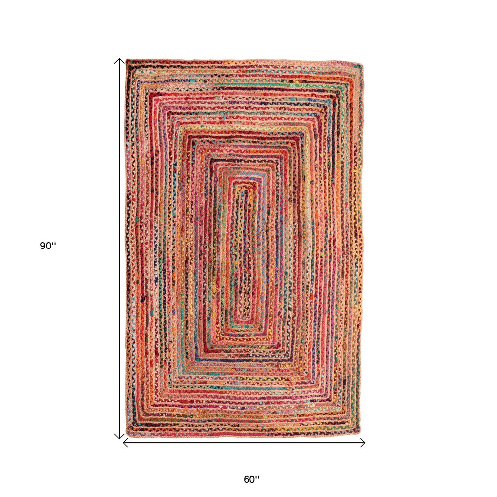 7' Tan Round Geometric Hand Braided Area Rug