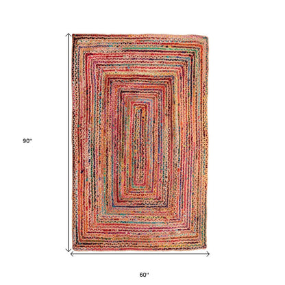 3' Tan Geometric Shag Hand Braided Round Rug