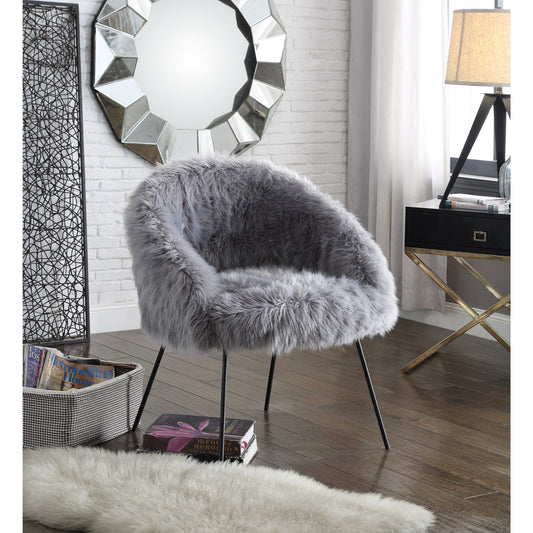 28" Gray And Black Faux Fur Arm Chair