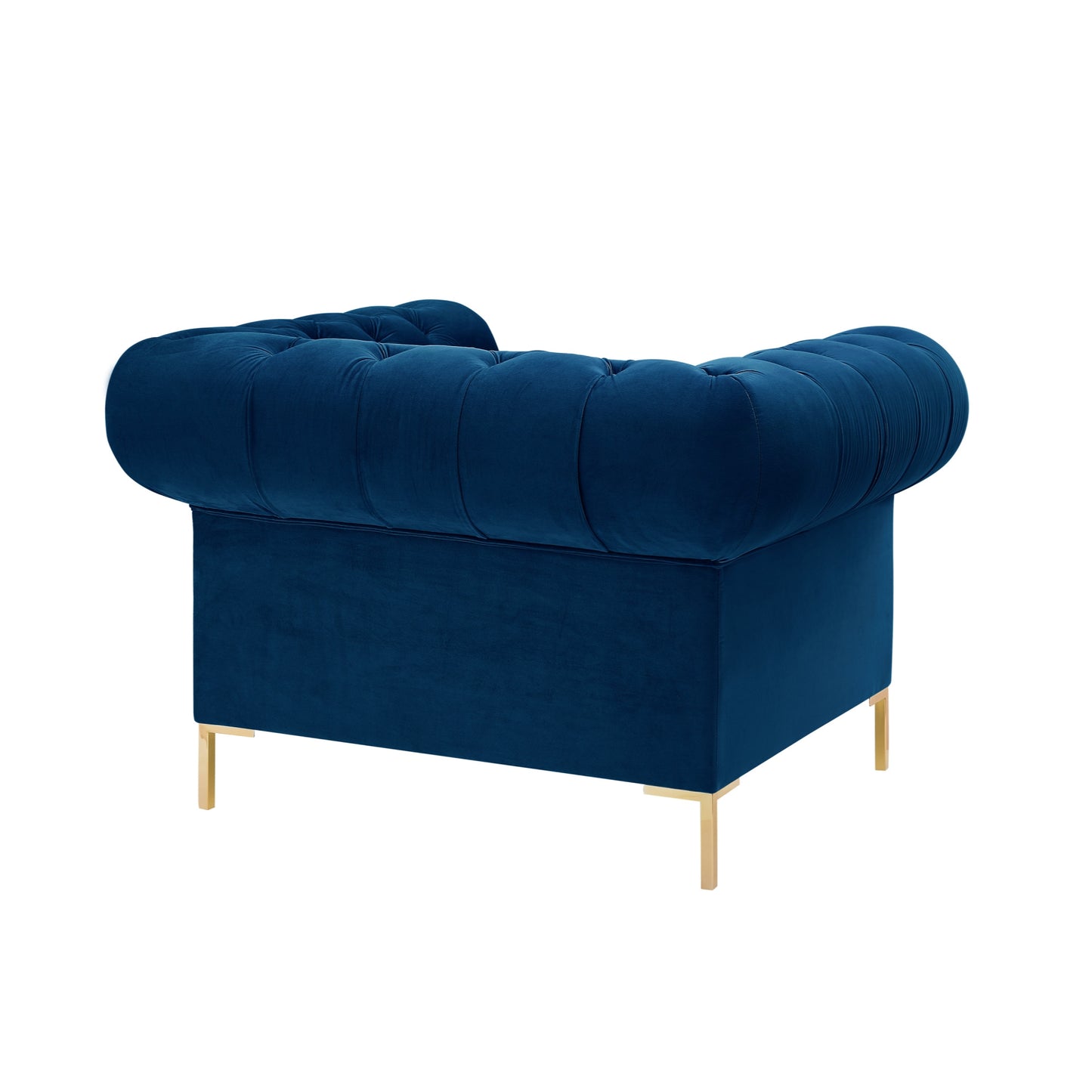 39" Navy Blue And Gold Velvet Tufted Chesterfield Chair