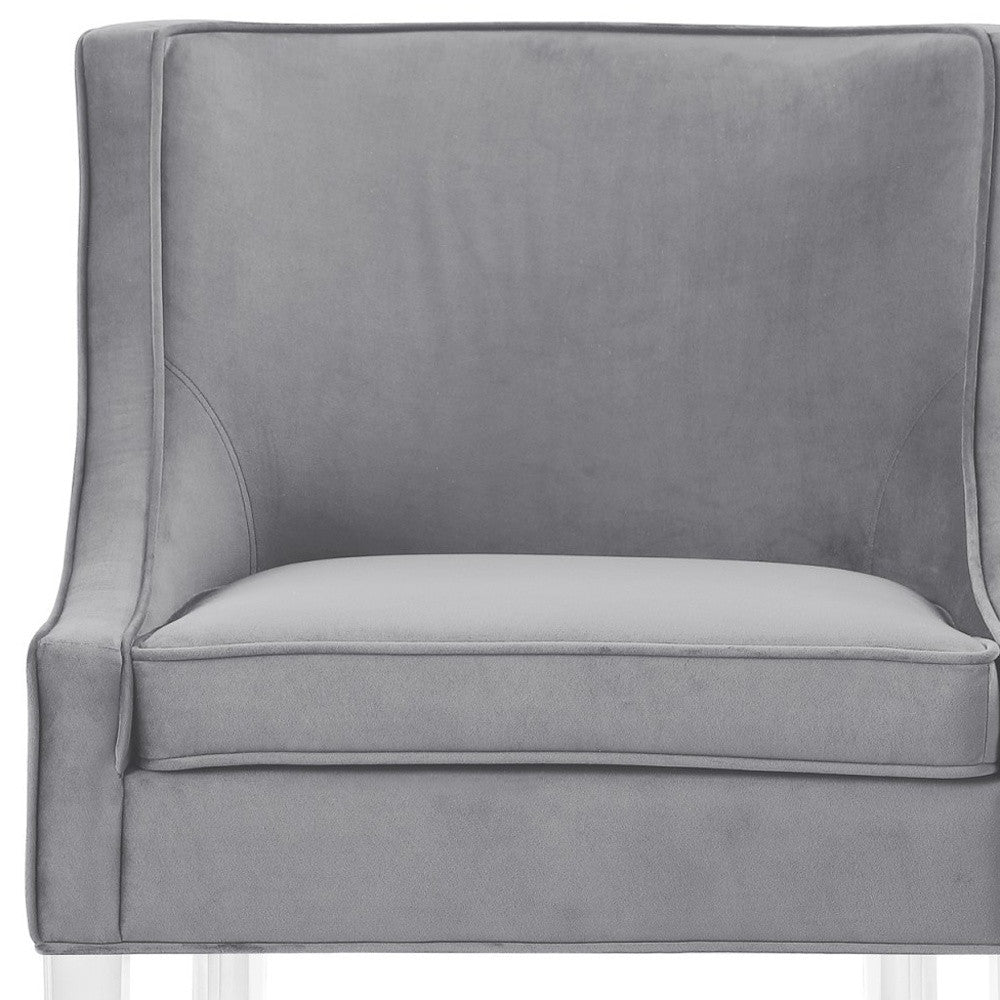28" Light Gray and Clear Velvet Barrel Chair