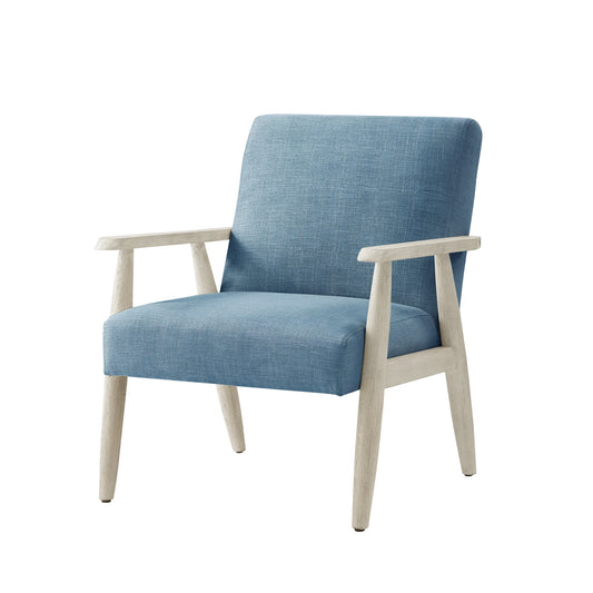 30" Light Blue And Cream Linen Arm Chair