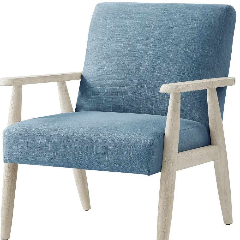 30" Light Blue And Cream Linen Arm Chair