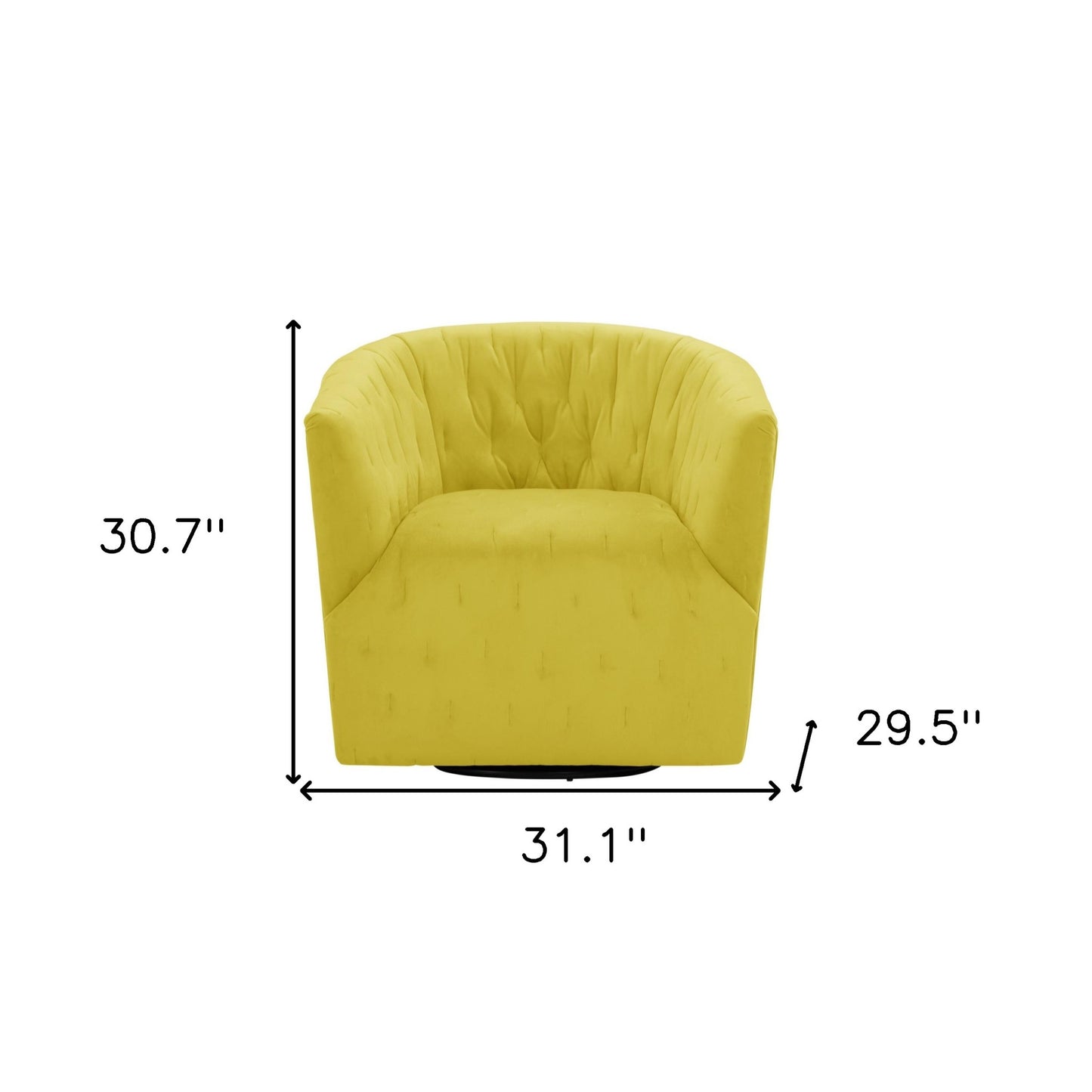 31" Yellow And Black Velvet Tufted Swivel Barrel Chair