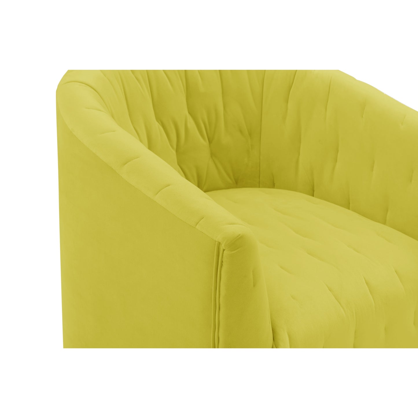 31" Yellow And Black Velvet Tufted Swivel Barrel Chair