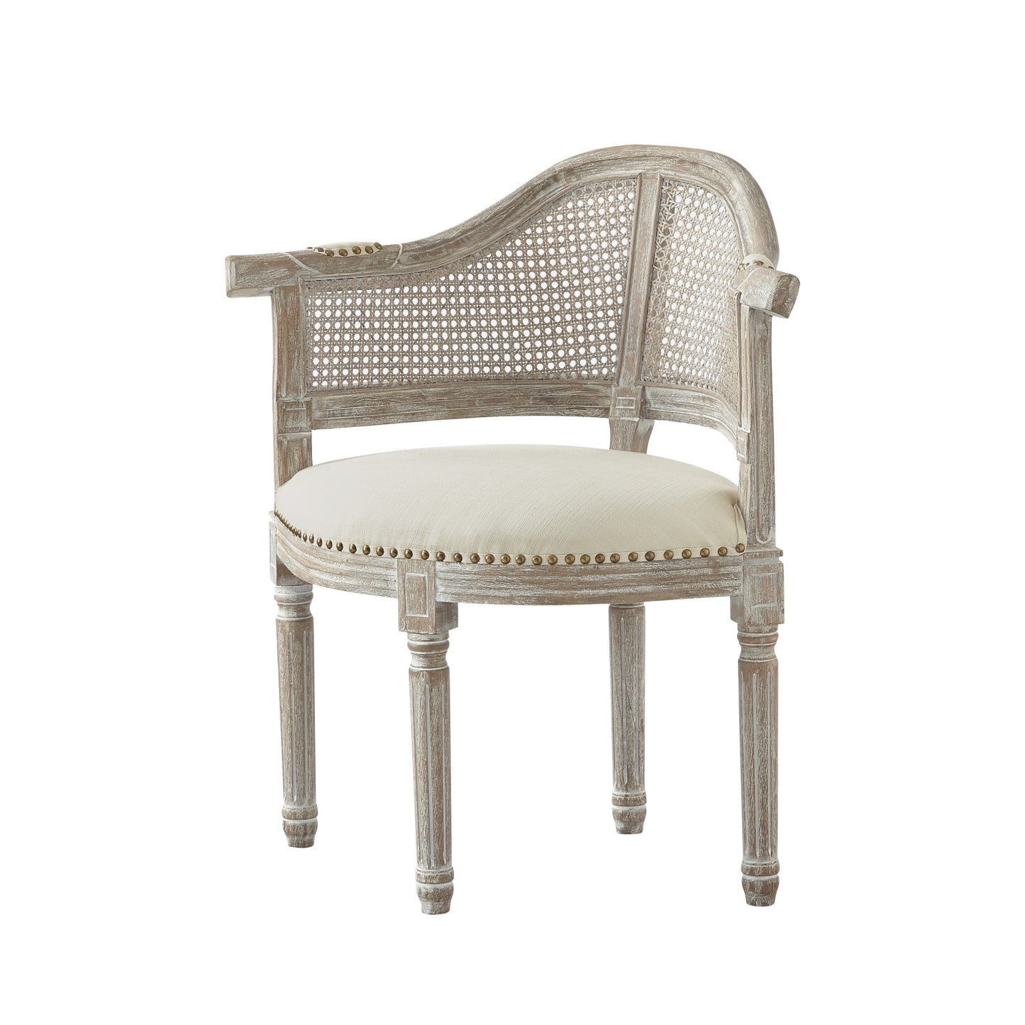 24" Cream And Beige Linen Arm Chair