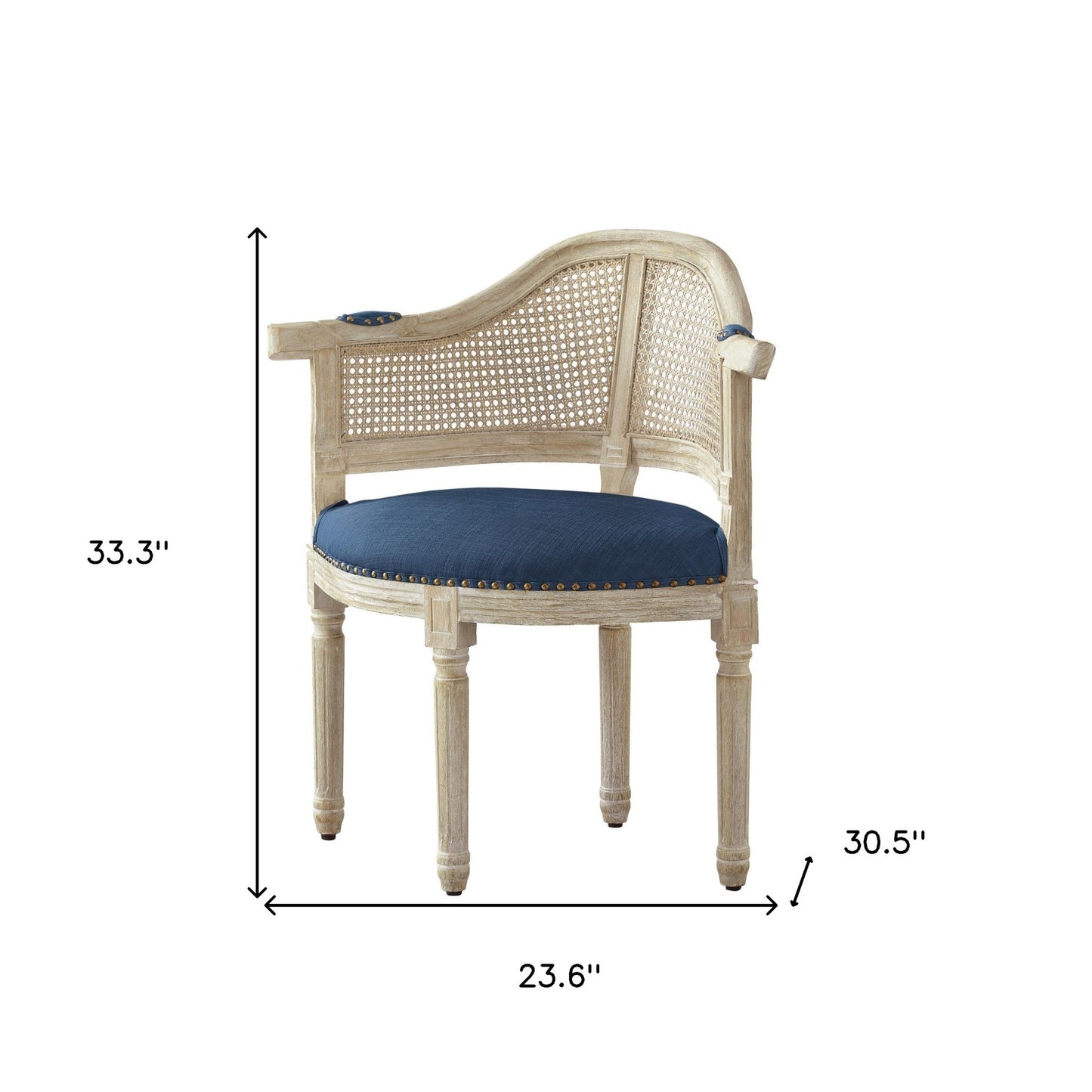 24" Navy Blue And Beige Linen Arm Chair