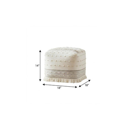 18" Cream Cotton Striped Pouf Ottoman