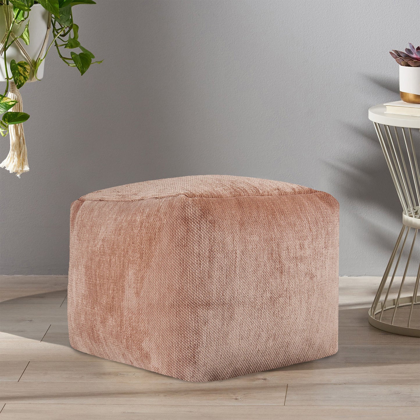 18" Beige Chenille Cube Pouf Ottoman