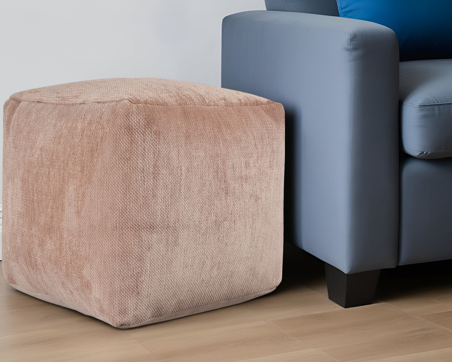 18" Beige Chenille Cube Pouf Ottoman