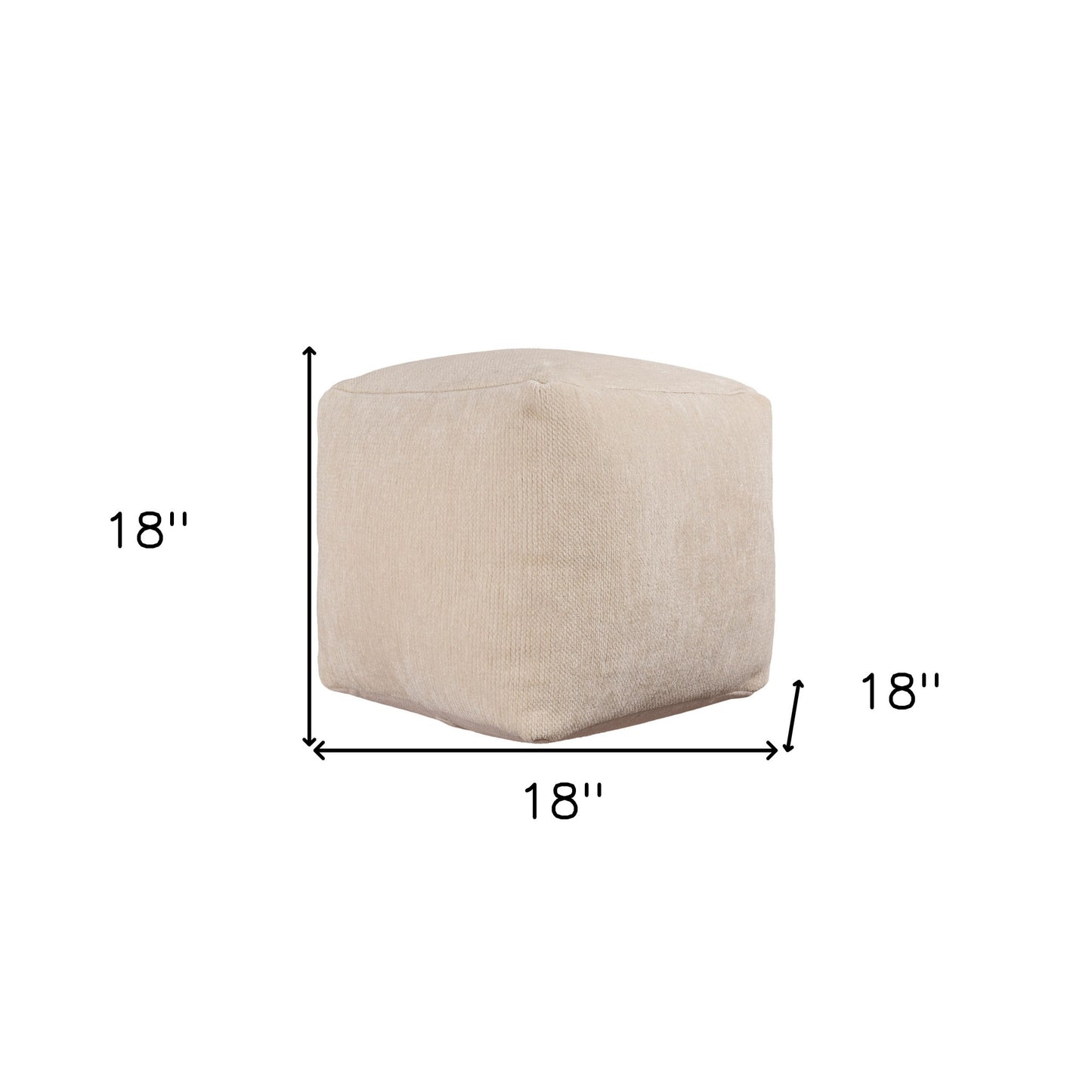 18" Beige Chenille Cube Pouf Ottoman