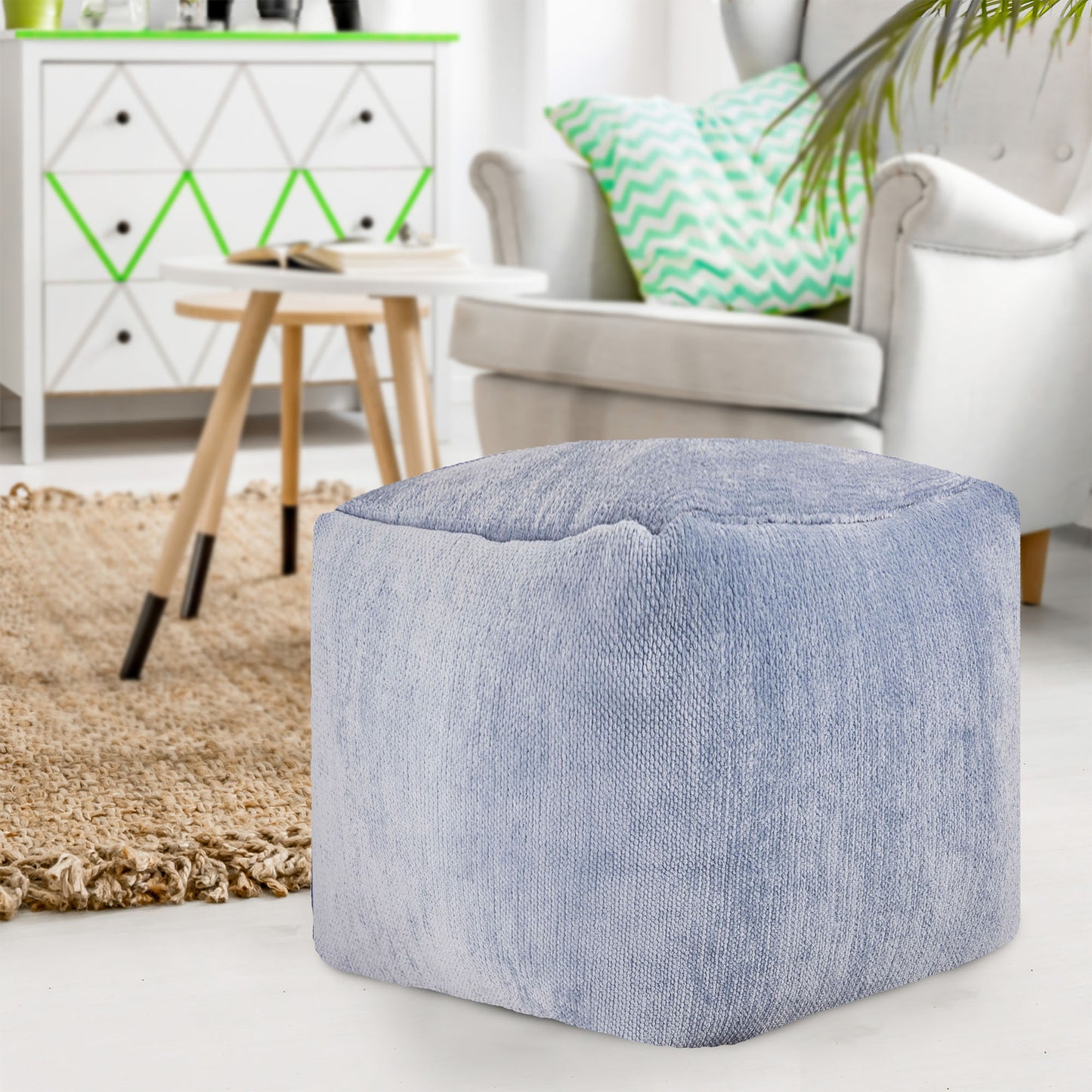 18" Beige Chenille Cube Pouf Ottoman