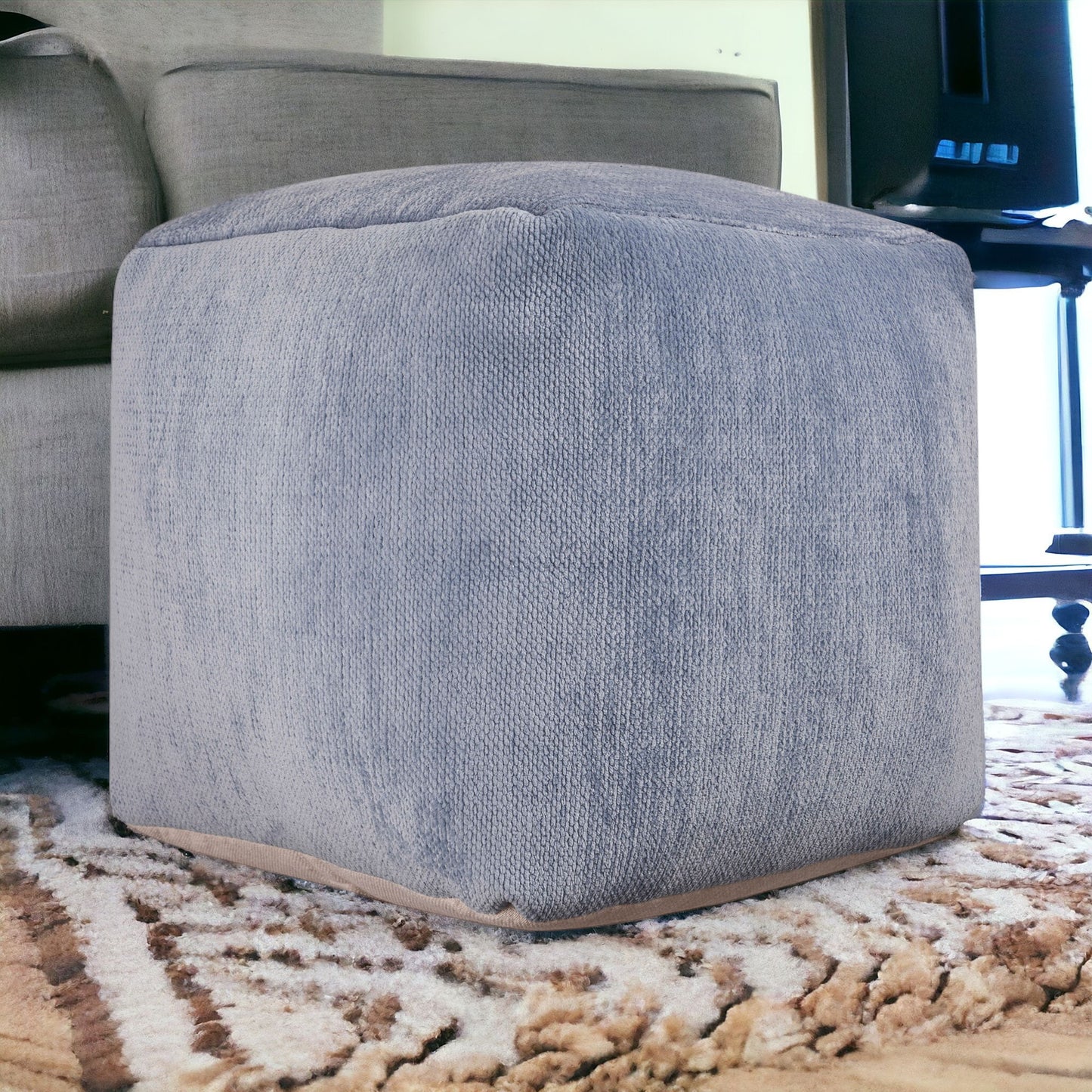 18" Beige Chenille Cube Pouf Ottoman