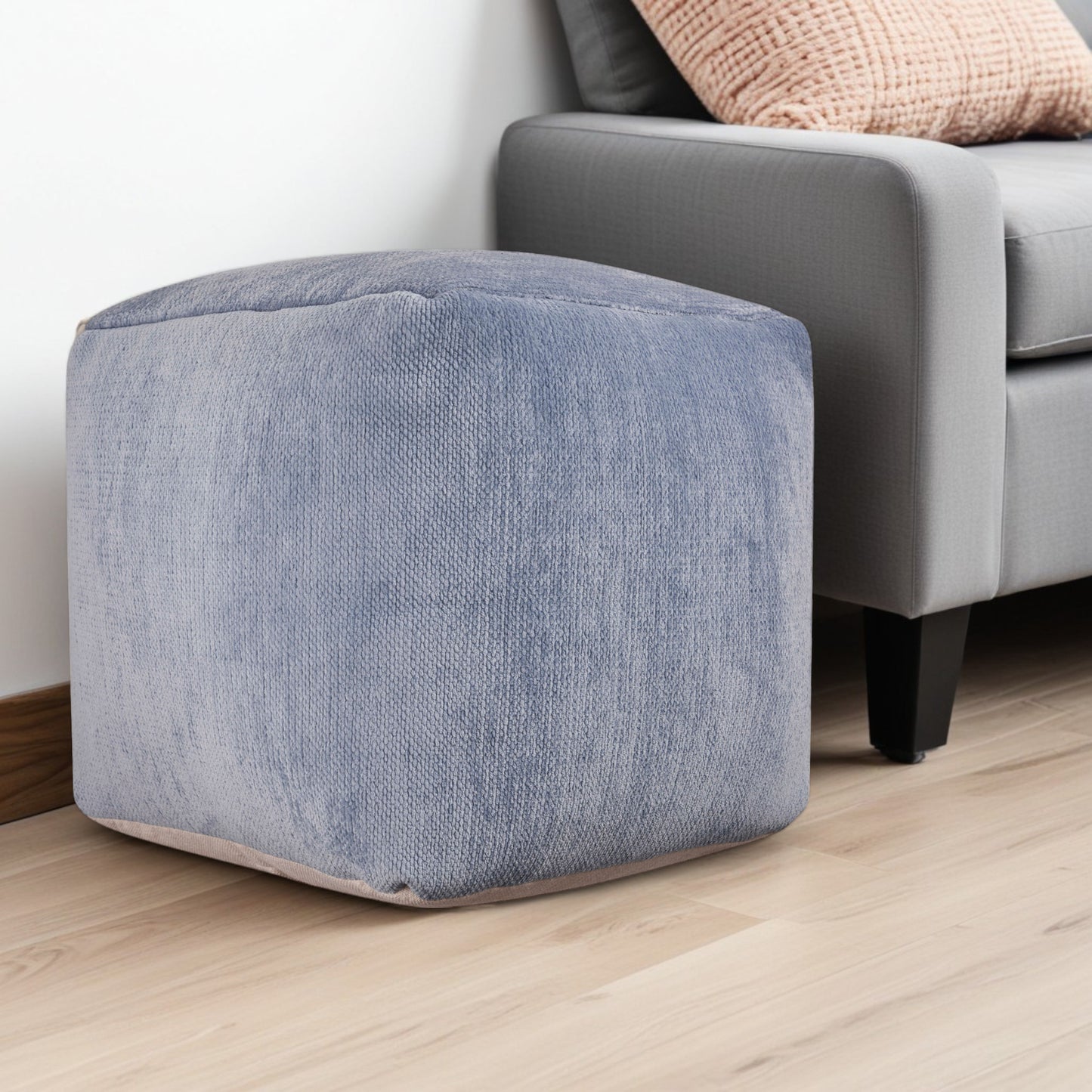 18" Beige Chenille Cube Pouf Ottoman