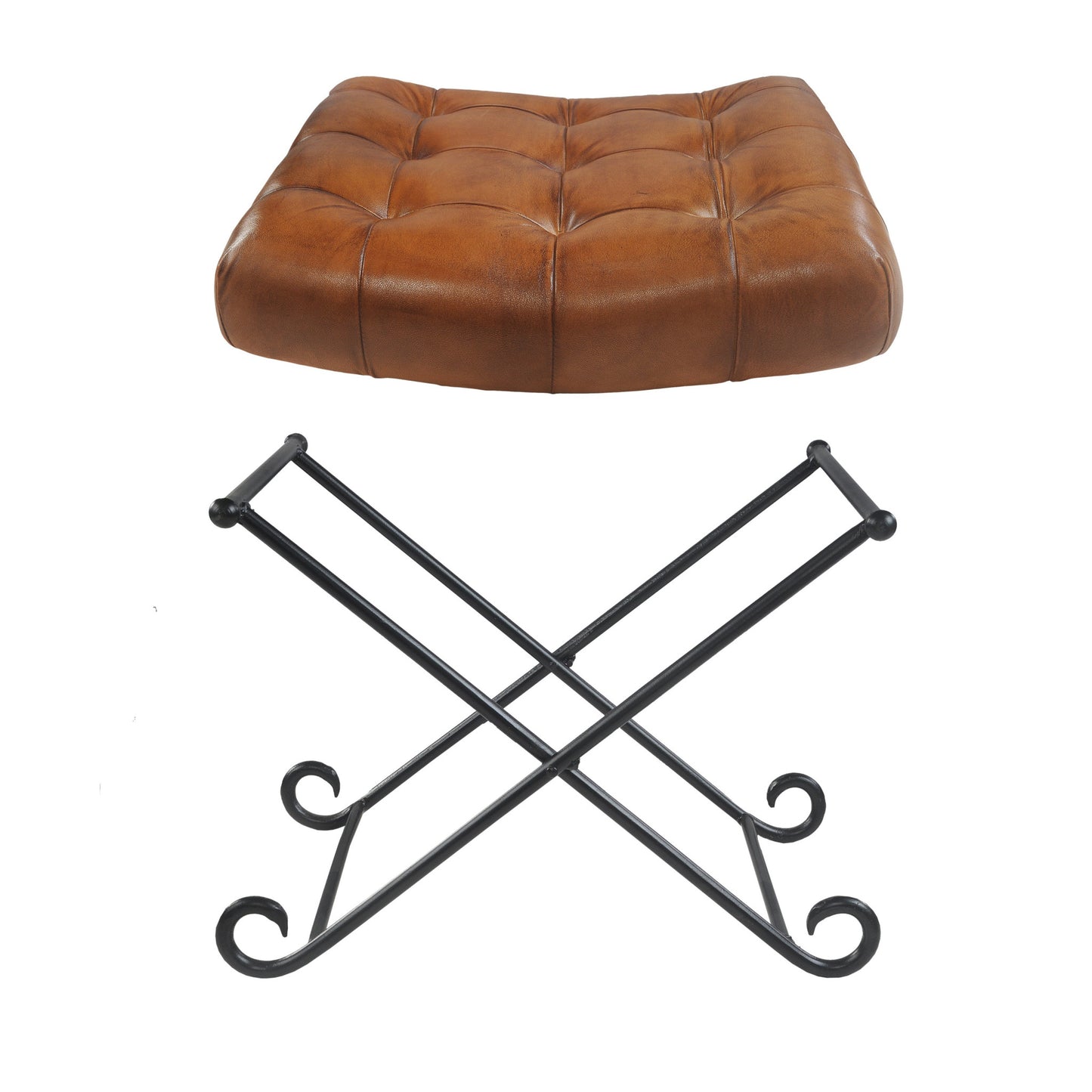 14" Brown Faux leather Footstool Ottoman