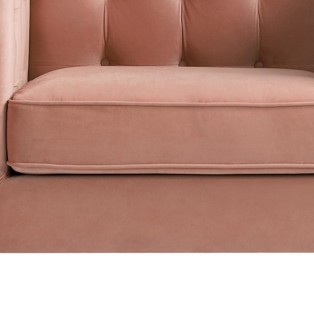 34" Blush And Espresso Velvet Tufted Club Chair