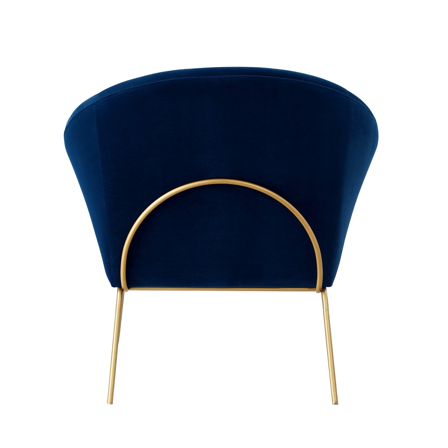 31" Navy Blue And Gold Velvet Barrel Chair