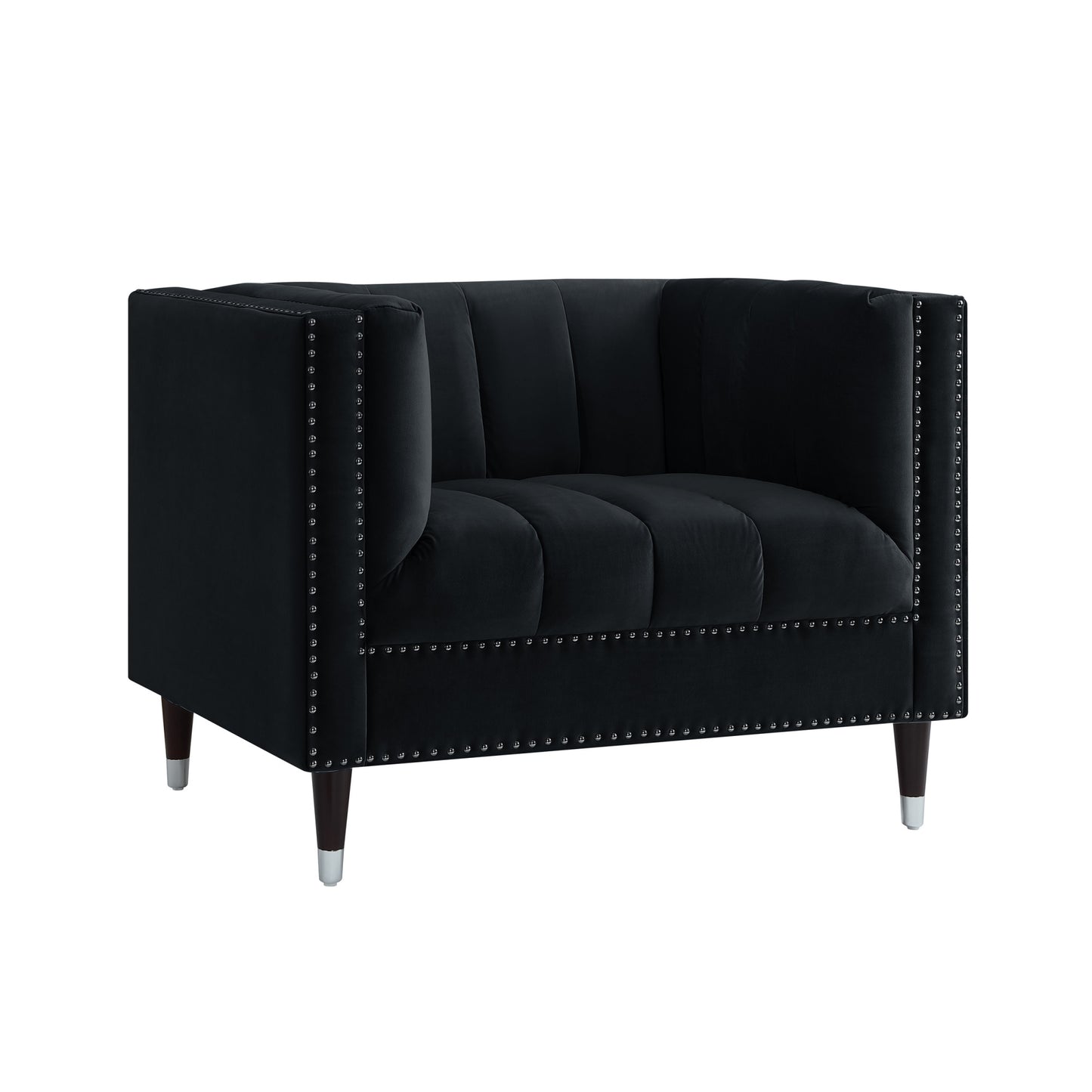 34" Black And Silver Velvet Tufted Club Chair