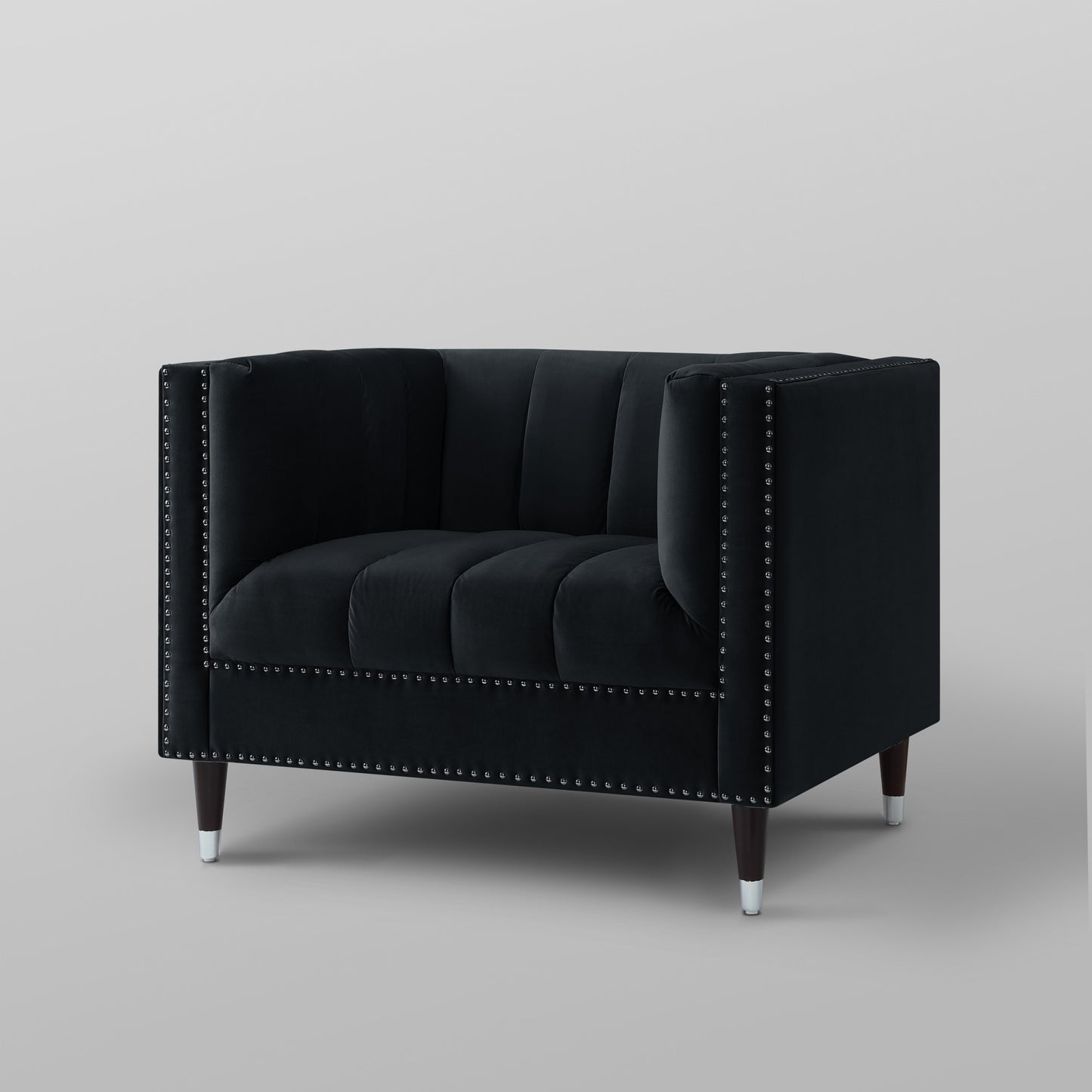 34" Black And Silver Velvet Tufted Club Chair