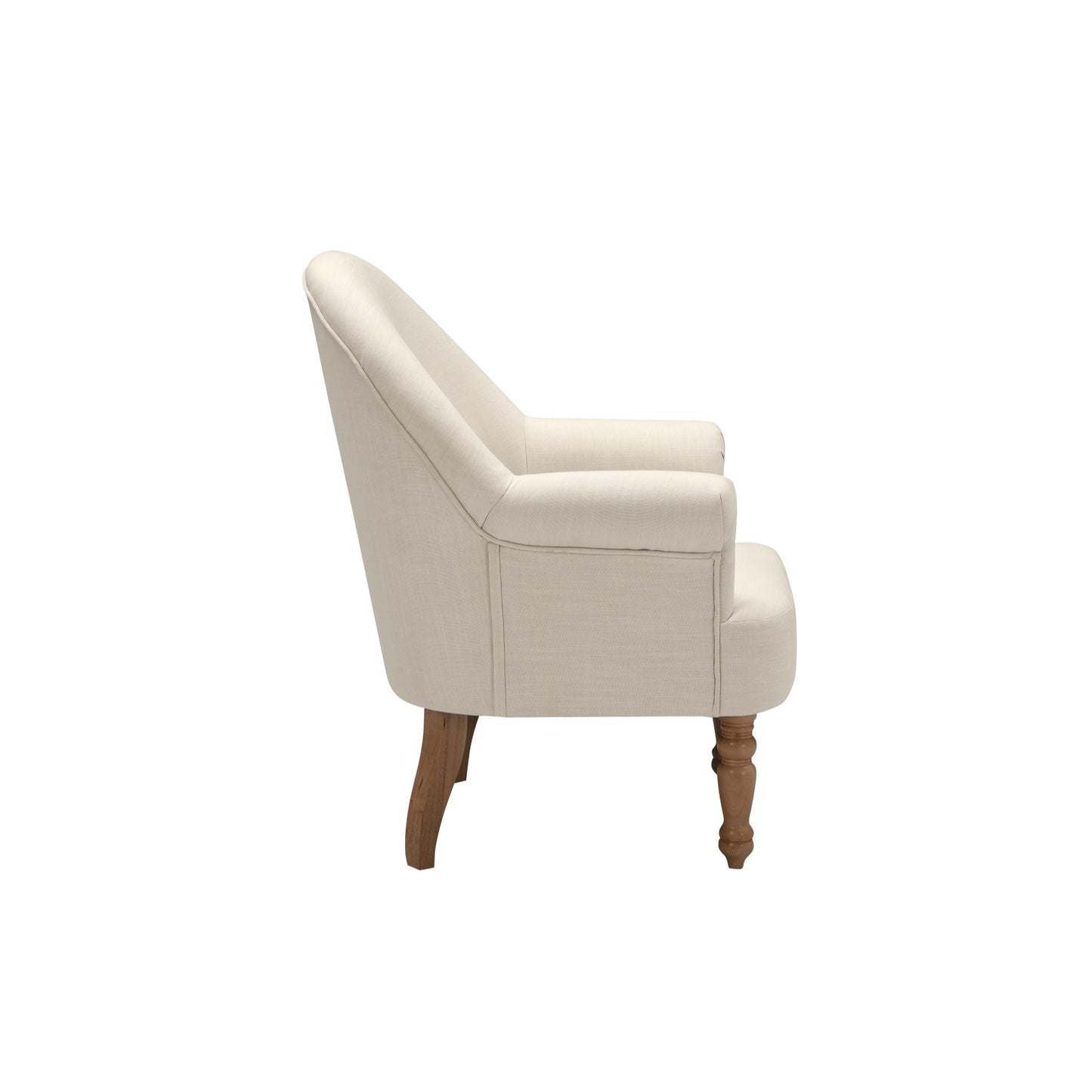 33" Cream And Brown Linen Arm Chair