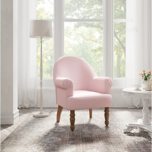 33" Pink And Brown Linen Arm Chair