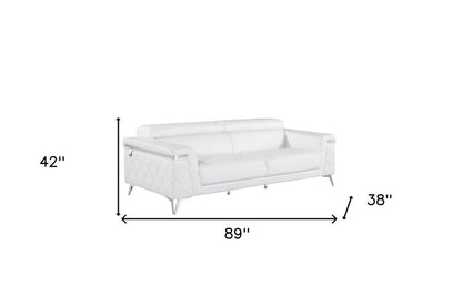 Two Piece Indoor White Italian Leather Five Person Seating Set