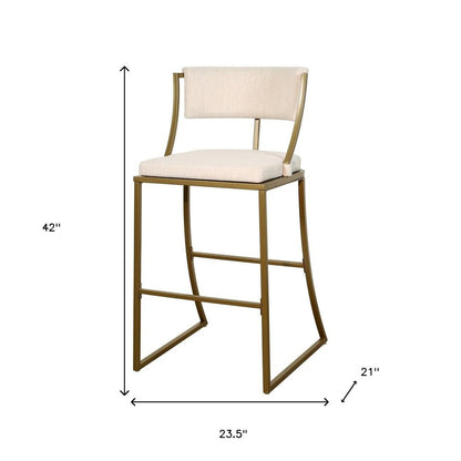 30" Beige And Antiqued Brass Steel Low Back Bar Height Bar Chair