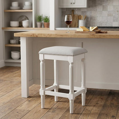 27" Gray And Antiqued White Solid Wood Backless Counter Height Bar Chair
