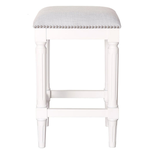 27" Gray And Antiqued White Fabric And Solid Wood Backless Counter Height Bar Chair