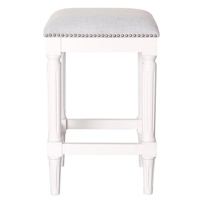27" Gray And Antiqued White Fabric And Solid Wood Backless Counter Height Bar Chair