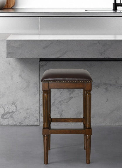 31" Brown And Dark Brown Solid Wood Backless Bar Height Bar Chair