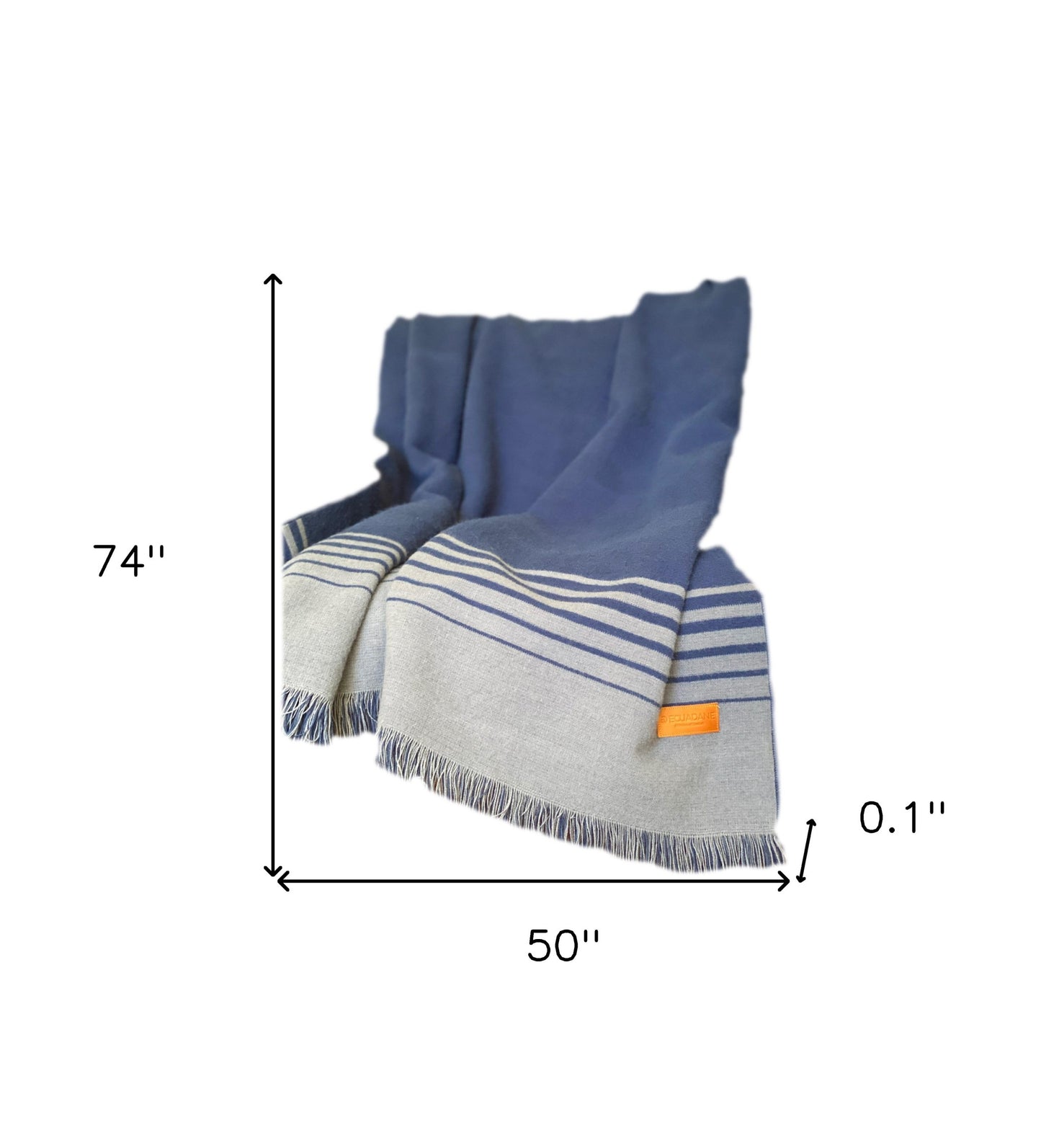 Blue and Gray Woven Microfiber Striped Throw Blanket with Fringe