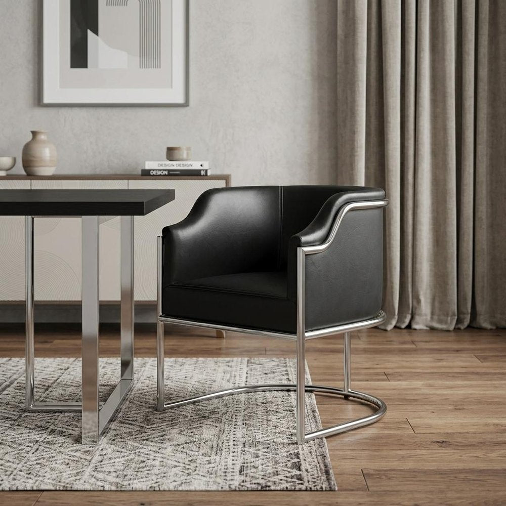 Charcoal and Silver Upholstered Leather Curved Back Dining Arm Chair