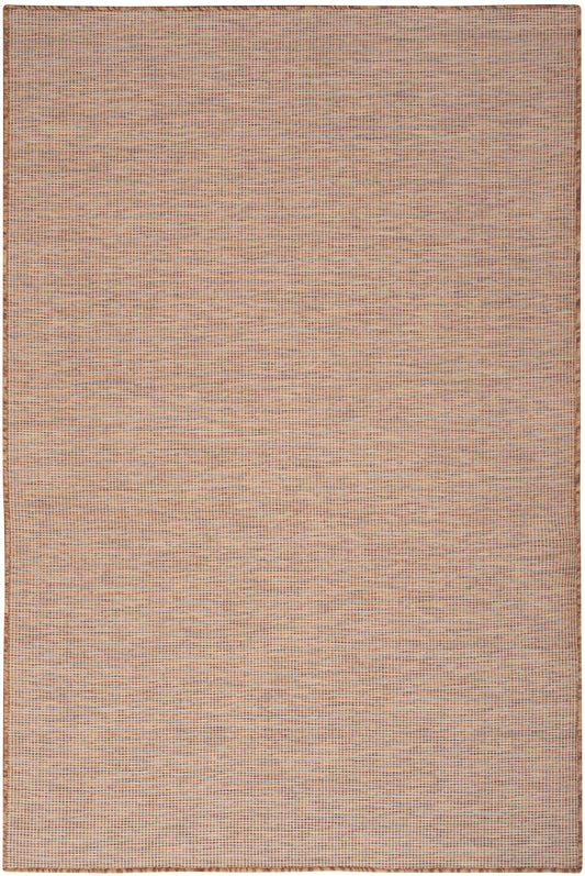 Beige woven rug with tiny checker grid pattern, natural fiber texture, rectangular flat-weave style.