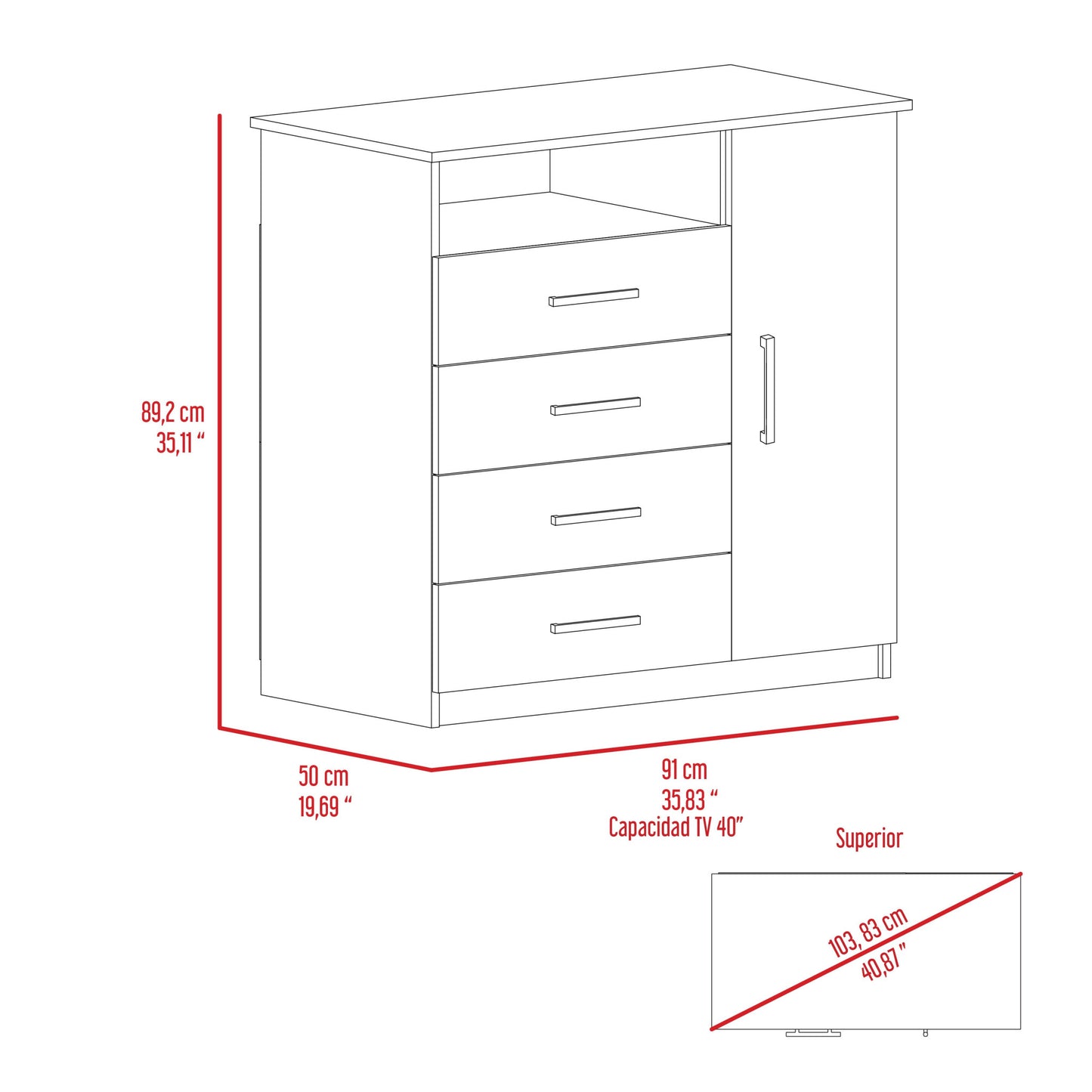 36" Light Gray Four Drawer Dresser