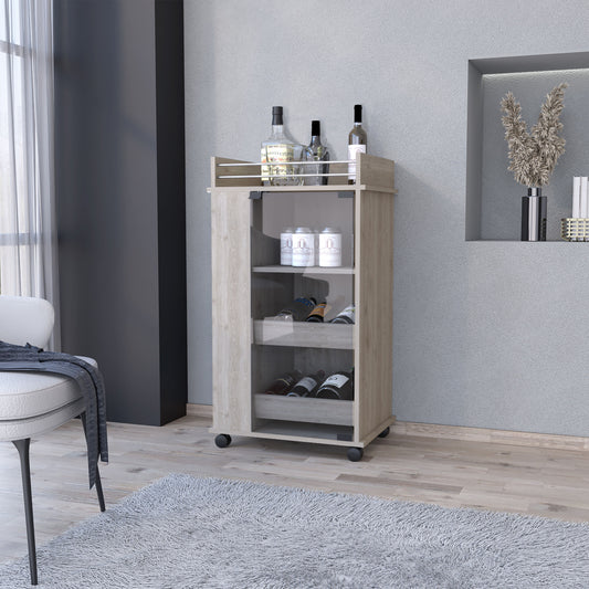 Light Gray Rolling Bar Cart With Wine Storage