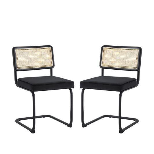 Set of Two Black Upholstered Velvet Dining Side Chairs