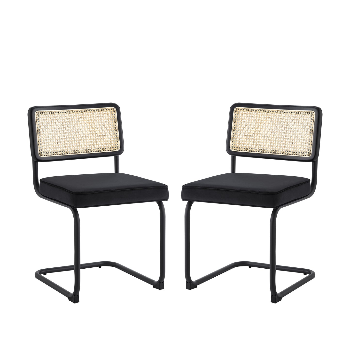 Set of Two Black Upholstered Velvet Dining Side Chairs